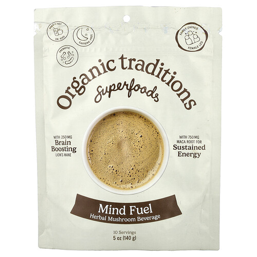 Organic Traditions Superfoods, Mind Fuel, Herbal Mushroom Beverage, Caffeine Free, 5 oz (140 g)