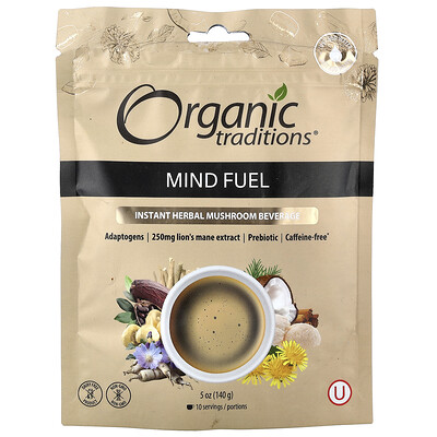 Product Image for Organic Traditions, Instant Herbal Mushroom Beverage, Mind Fuel, Caffeine Free, 5 oz (140 g)