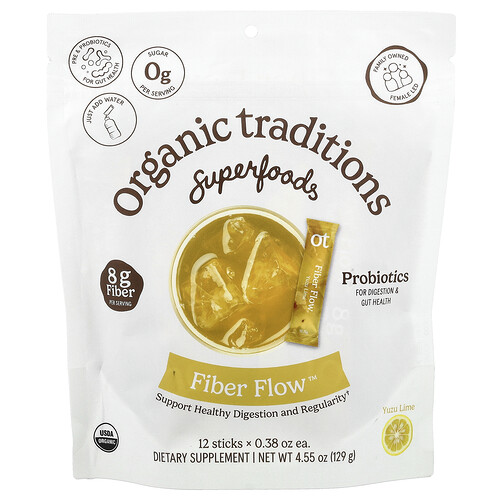 Organic Traditions Fiber Flow™, Yuzu Lime, 12 Sticks, 0.38 oz (10.75 g) Each