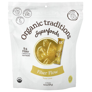 Organic Traditions, Fiber Flow™, Yuzu y lima, 12 sobrecitos, 10,75 g cada uno
