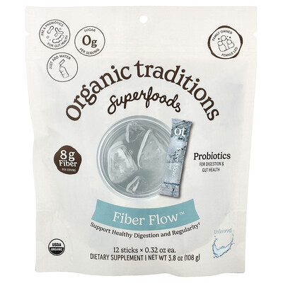 Organic Traditions, Fiber Flow™, Sin sabor, 12 barritas, 9 g (0,32 oz) cada una