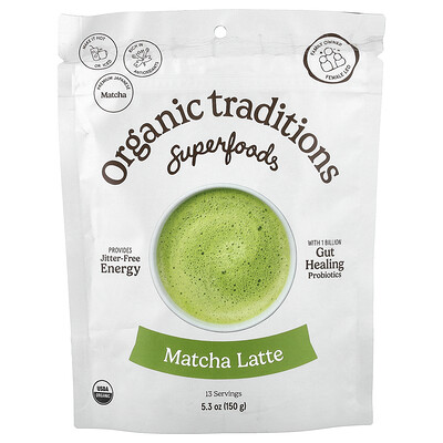 Organic Traditions, Latte de matcha con probióticos, 150 g (5,3 oz)