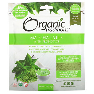 Organic Traditions, 抹茶拿鐵含益生菌，5.3 盎司（150 克）