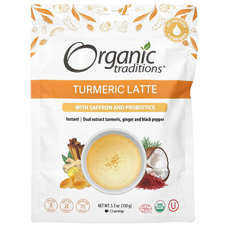Organic Traditions, Latte de Cúrcuma com Açafrão e Probióticos, 150 g (5,3 oz)