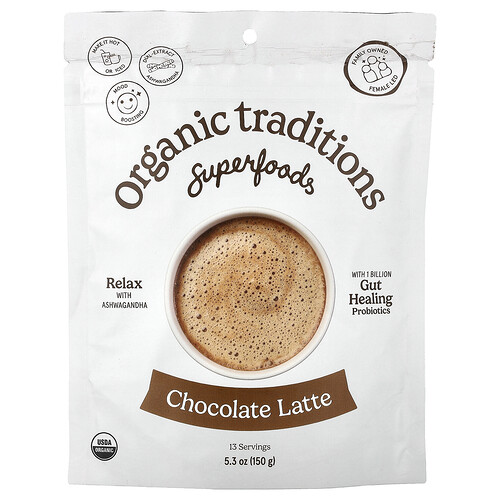 Organic Traditions, Superfoods, Chocolate Latte, Schokoladen-Latte, 150 g (5,3 oz.)
