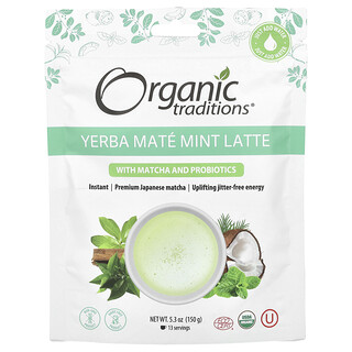 Organic Traditions, Latte de Erva Mate e Menta com Matcha e Probióticos, 150 g (5,3 oz)