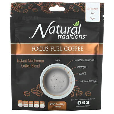 

Organic Traditions Focus Fuel Coffee Instant Mushroom Coffee Blend 5 oz (140 g)
