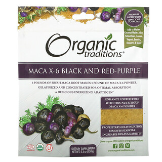 Organic Traditions, 玛卡 X-6 黑色和紫红色，5.3 盎司（150 克）