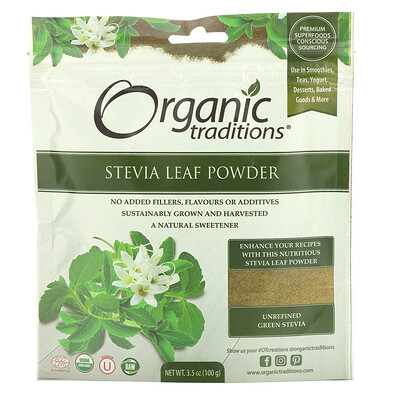 Organic Traditions Порошок листьев стевии, 3,5 унции (100 г)