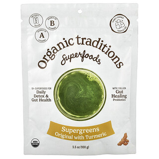 Organic Traditions, Oryginalny produkt Superfoods Superfoods Supergreens z kurkumą, 100 g