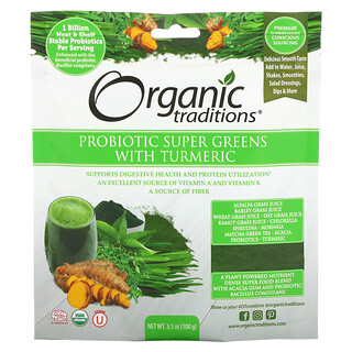 Organic Traditions, 姜黄益生菌SUPER GREEN食品，3.5 盎司（100 克） 