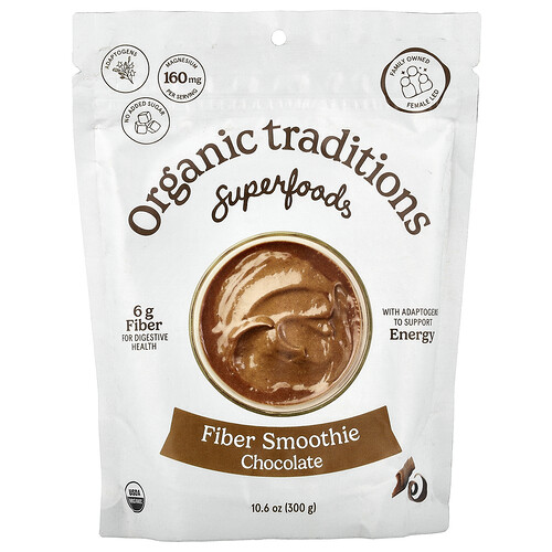 Organic Traditions Superfoods, Fiber Smoothie, Chocolate, 10.6 oz (300 g)