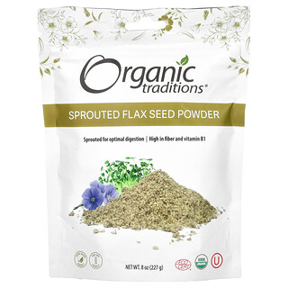 Organic Traditions‏, אבקת זרעי פשתן מונבטים, 227 גרם (8 אונקיות)
