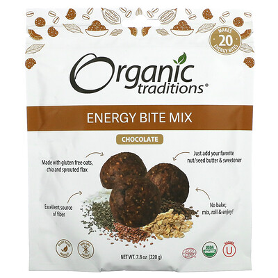 Купить Organic Traditions Energy Bite Mix, шоколад, 220 г (7, 8 унции)