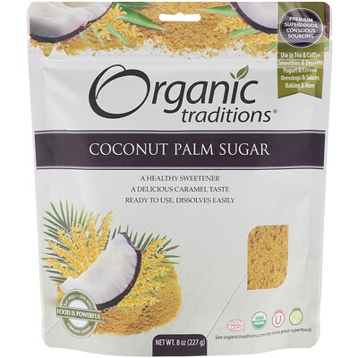 Organic Traditions Кокосовый (пальмовый) сахар, 8 унций (227 г)