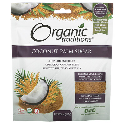 Купить Organic Traditions Сахар с кокосовой пальмой, 227 г (8 унций)
