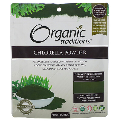 Organic Traditions Chlorella Powder, 5.3 oz (150 g)