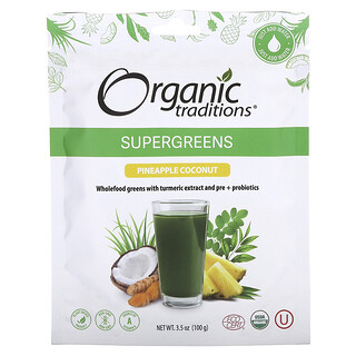 Organic Traditions, スーパーグリーンズ、パイナップルココナッツ、100g（3.5オンス）
