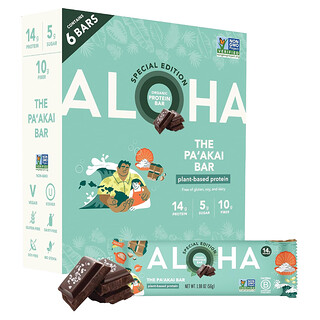 Aloha, Organic Protein Bars, The Pa'akai Bar, 6 Bars, 1.98 oz (56 g) Each