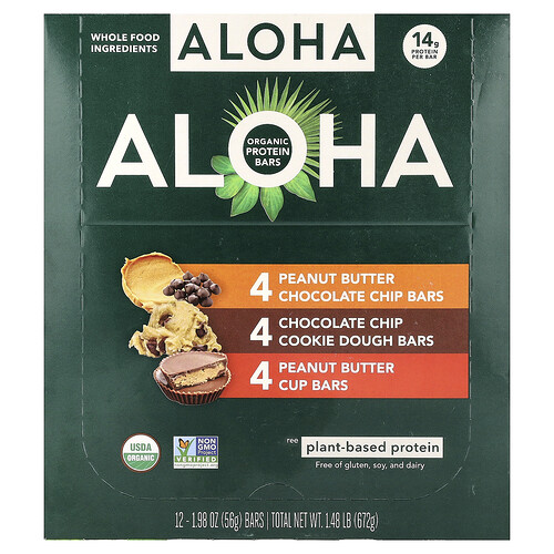 Aloha, Organic Protein Bars, Variety Pack, 12 Bars, 1.98 oz (56 g) Each