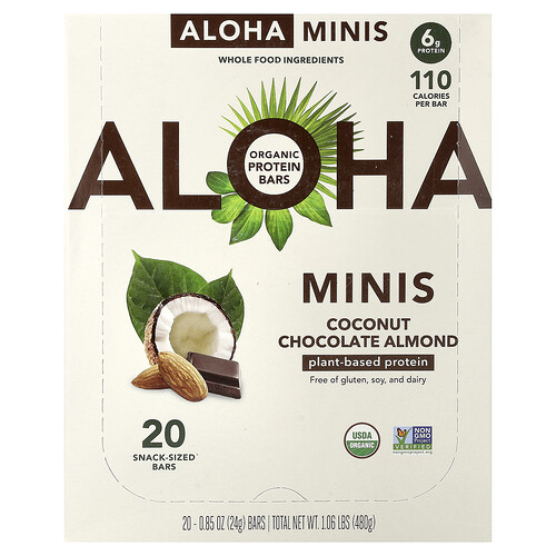 Aloha, Organic Protein Mini Bars, Coconut Chocolate Almond, 20 Bars, 0.85 oz (24 g) Each