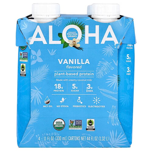 Aloha, Organic Protein Drinks, Vanilla, 4 Cartons, 11 fl oz (330 ml) Each