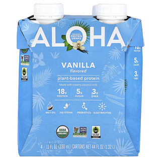 Aloha, Organic Protein Drinks, Vanilla, 4 Cartons, 330 ml (11 fl oz) Each