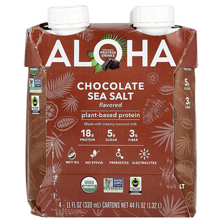 Aloha, Organic Protein Drinks, Chocolate Sea Salt, 4 Cartons, 330 ml (11 fl oz) Each