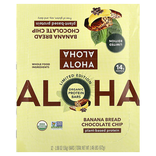 Aloha, Organic Protein Bars, Banana Bread Chocolate Chip, 12 Bars, 1.98 oz (56 g) Each