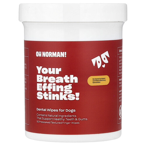 Oh Norman, Ihr Atem stinkt! Dental Wipes For Dogs, Zahntücher für Hunde, 50 Tücher