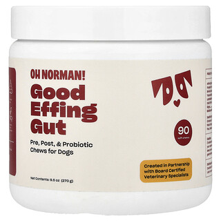 Oh Norman‏, Good Gut ، أعواد مضغ لما قبلها وبعدها وبروبيوتيك للكلاب ، 90 قطعة طرية قابلة للمضغ ، 9.5 أونصة (270 جم)