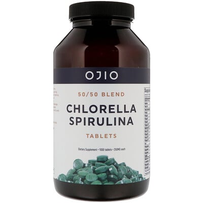 Ojio Chlorella Spirulina Tablets, 50/50 Blend, 250 mg, 1000 Tablets