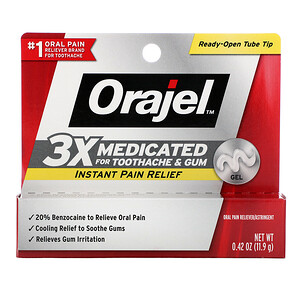 Отзывы о Orajel, Instant Pain Relief Gel, 3X Medicated For Toothache & Gum, 0.42 oz (11.9 g)