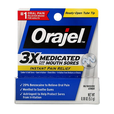 Orajel Instant Pain Relief Gel, 3X Medicated For All Mouth Sores, 0.18 oz (5.1 g)