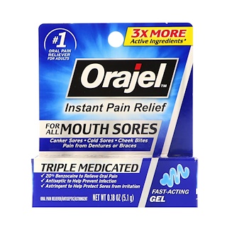 Orajel, Triple Medicated, Мгновенное облегчение боли, Для всех видов боли во рту, 0,18 унц. (5,1 г)