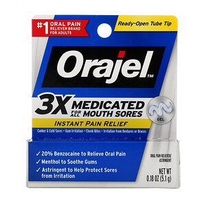 Отзывы о Orajel, Instant Pain Relief Gel, 3X Medicated For All Mouth Sores, 0.18 oz (5.1 g)