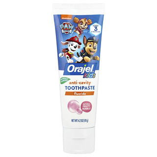 Orajel, Kids, Pasta dental con fluoruro anticaries Paw Patrol™ para niños, De 2 a 10 años, Burbujas frutales naturales, 119 g (4,2 oz)