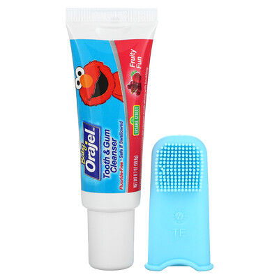 

Orajel Elmo Tooth & Gum Cleanser, Fluoride-Free, 3-24 Months, Fruity Fun, 1 Finger Brush, 1 Tooth Cleanser 0.7 oz (19.8 g)