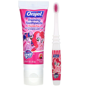 Отзывы о Orajel, My Little Pony Training Toothpaste with Toothbrush, Fluoride Free, 3 Months to 4 Years, Pinkie Fruity Flavor, 1 oz (28.3 g)
