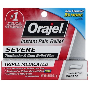 Отзывы о Orajel, Severe, Toothache and Gum Relief Plus, Long-Lasting Cream, 0.33 oz (9.4 g)