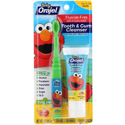 Orajel Elmo Tooth & Gum Cleanser, Fluoride-Free, 3-24 Months, Bright Banana Apple, 1 oz (28.3 g)