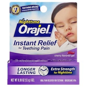 Отзывы о Orajel, Nighttime Instant Teething Pain Relief Gel, Cherry Flavored, 0.18 oz (5.1 g)
