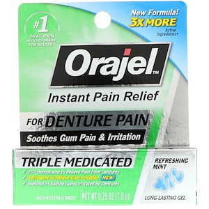 Отзывы о Orajel, Instant Pain Relief for Denture Pain, Triple Medicated Gel, Refreshing Mint, 0.25 oz (7.0 g)