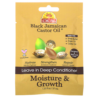 Okay Pure Naturals（オーケーピュアナチュラルズ）, Black Jamaican Castor Oil（ブラックジャマイカ キャスターオイル）、リーブイン ディープコンディショナー、37ml（1.25液量オンス）
