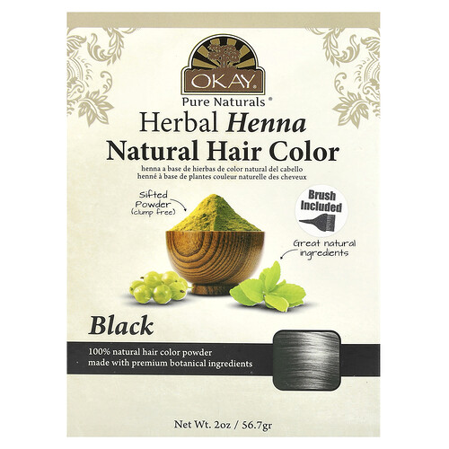 Okay Pure Naturals, Herbal Henna Natural Hair Color, natürliche Henna-Haarfarbe, Schwarz, 56,7 g (2 oz.)