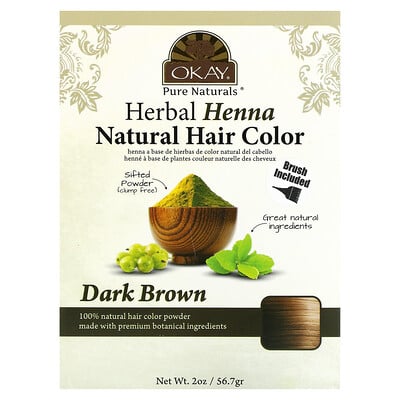 Okay Pure Naturals Натуральная краска для волос из травяной хны, темно-коричневый, 56,7 г (2 унции)