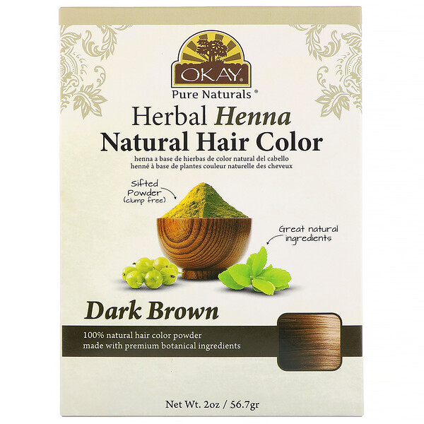 Okay Pure Naturals, Herbal Henna Natural Hair Color, Dark Brown, 2 oz (56.7 g)