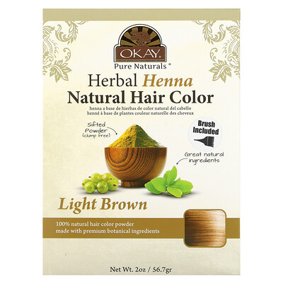 Okay Pure Naturals Натуральная краска для волос из травяной хны, светло-коричневый, 56,7 г (2 унции)