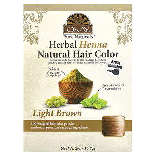 Okay Pure Naturals, Tintura para el cabello natural de henna herbaria, Marrón claro, 56,7 g (2 oz.)