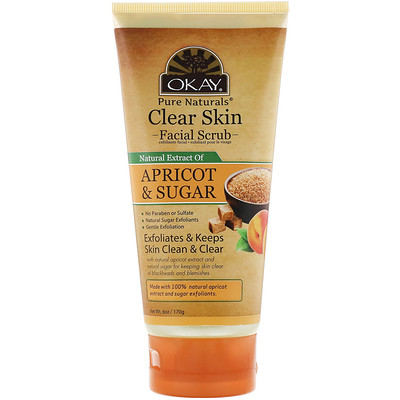 Okay Pure Naturals Clear Skin Facial Scrub, Apricot & Sugar, 6 oz (170 g)